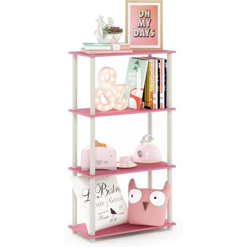 Furinno Turn-N-Tube 4-Tier Multipurpose Shelf Display Rack, Round Tubes, Pink/White