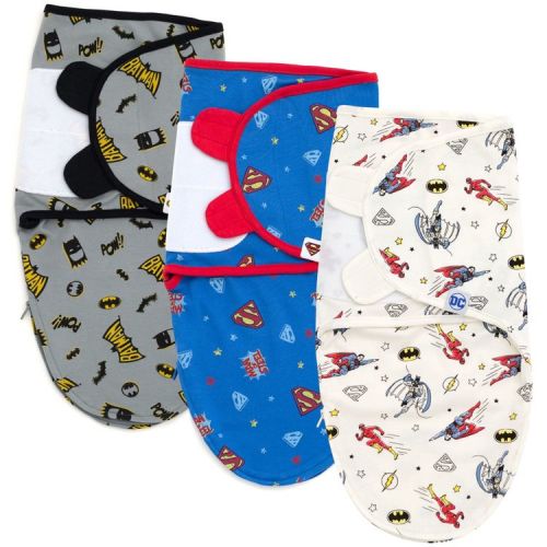 DC Comics Justice League Batman Superman The Flash Newborn Baby Boys 3 Pack Swaddle Sacks Gray / Blue White 6-9 Months