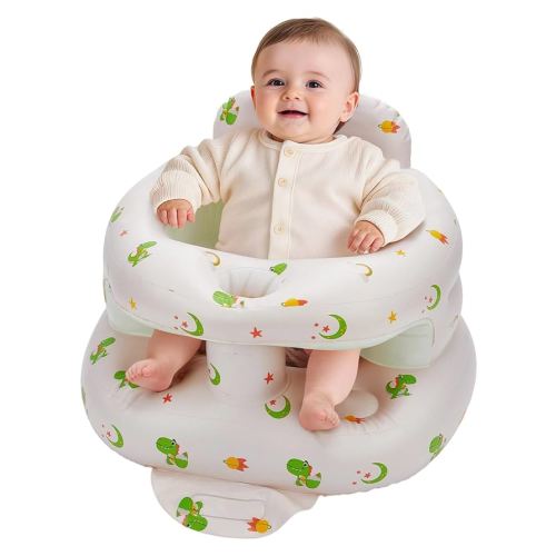 Inflatable Baby Seat for Babies 3-36 Months,Baby Floor Chair with Built in Air Pump,Infant Back Support Seat for Sitting & Learning to Sit (Green Dinosaur)