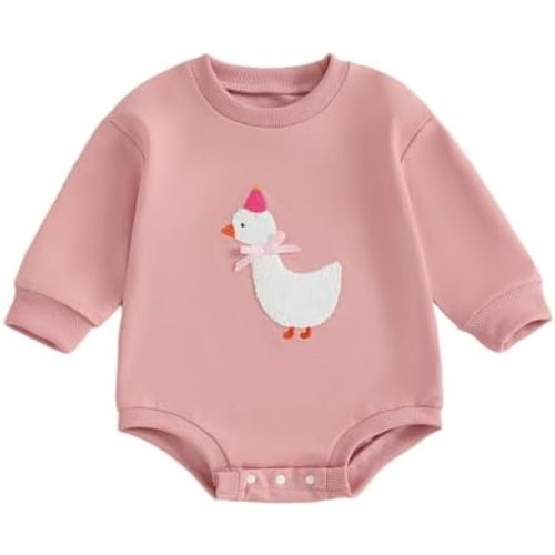 Newborn Baby Girl Clothes Goose Embroidery Long Sleeve Sweatshirt Romper Bubble Onesie Fall Winter Infant Outfits
