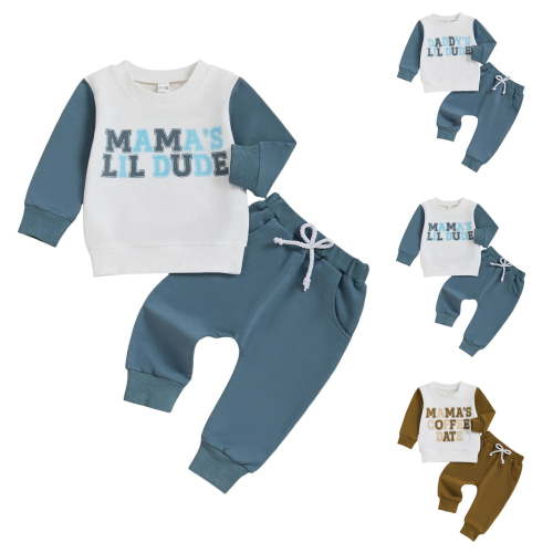 Ulanda Toddler Baby Boy Fall Winter Clothes Daddys/Mamas Lil Dude Long Sleeve Sweatshirt Jogger Pants Set Cute Outfits (Coffee, 0-6 Months)