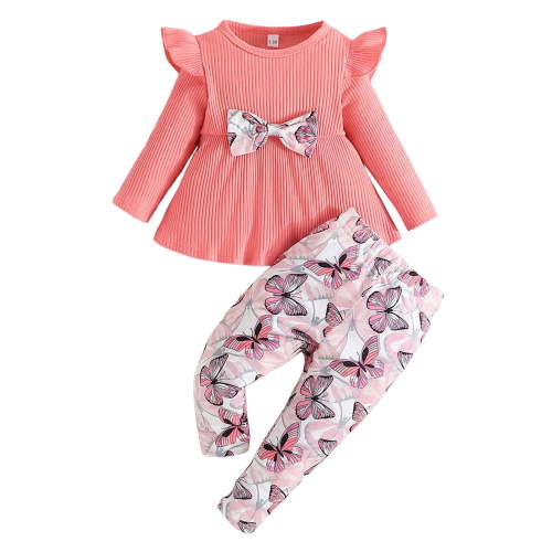 Baby Girl Clothes Toddler Girl Clothes Outfits Bowknot Tassel Clothing Print Pants Headbands Set Cute Clothes for Girls,Pink,6-9 Months