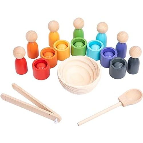 Montessori Wooden Balls in Cups, Toddler Color Sorting Toys and Matching Game, Preschool Learning Activities Educational Fine Motor Skill Toy for Kids