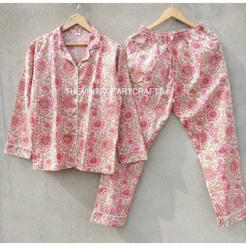 Indian Cotton Floral Printed PJ Set, Adult Nightsuit,  Payjama Set, Bridesmaid PJ Set, Night Wear Dress,Pajamas Set