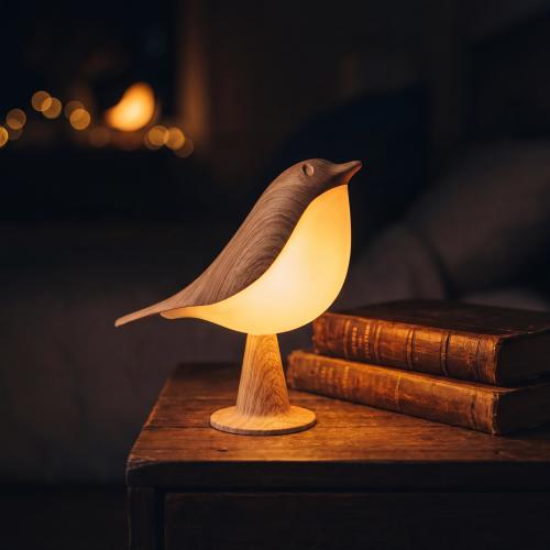 Bird Night Light | Realistic Wood Grain, Dimmable Touch Control, USB-C Rechargeable Lamp