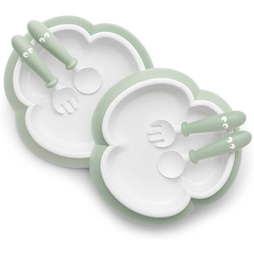BabyBjörn Baby Plate, Spoon and Fork, 2 Sets, Powder Green