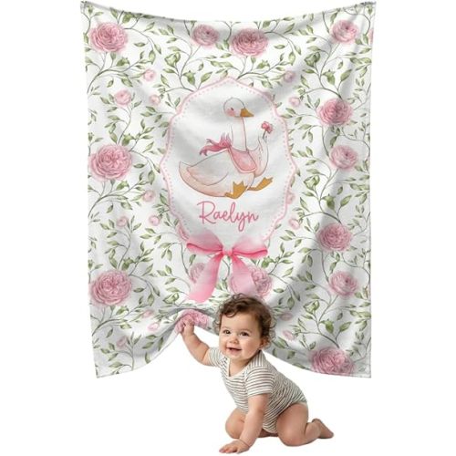 Silly Goose Baby Blankets for Girls, Personalized Name Baby Girl Crib Blanket for Infant Toddler, Super Soft Lightweight Nursery Swaddling Wrap, Pink Theme Bedding Blankets for Daughter (SG-02)