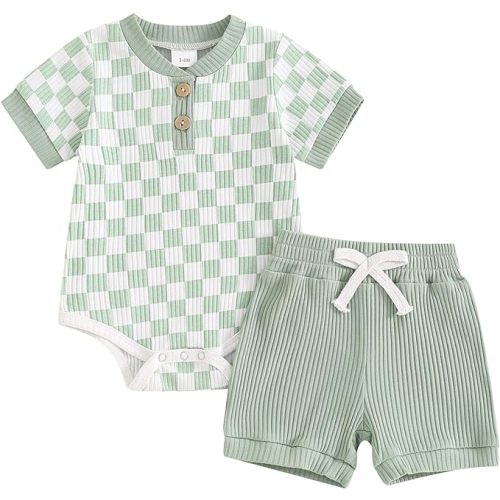 Ribbed Knit Short Sleeve Romper Shorts Set Infant Summer Outfits