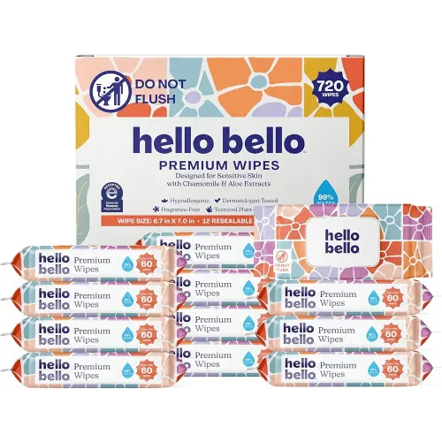 Amazon.com: Hello Bello Premium Wipes, Designed for Sensitive Skin with Chamomile & Aloe Extracts, Flower Pop (12 Resealable Packets = 720 Total Wipes) : Everything Else