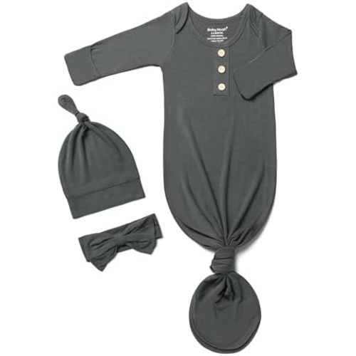 Newborn Baby Knotted Gown, Super Soft Silky Infant Sleeper, Baby Girl Sleep Gown with Mittens, Bow, and Hat Set