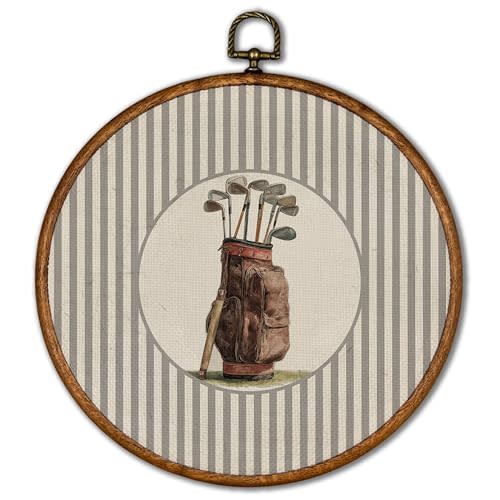 KSDUT Vintage Golf Shaft Wall Art Decor - Retro Sports Trendy Wall Art Canvas Frame Hanging Prints, Nursery Sports Gallery Round Artwork Decor for Boys Room Home Decorations 10"x10"