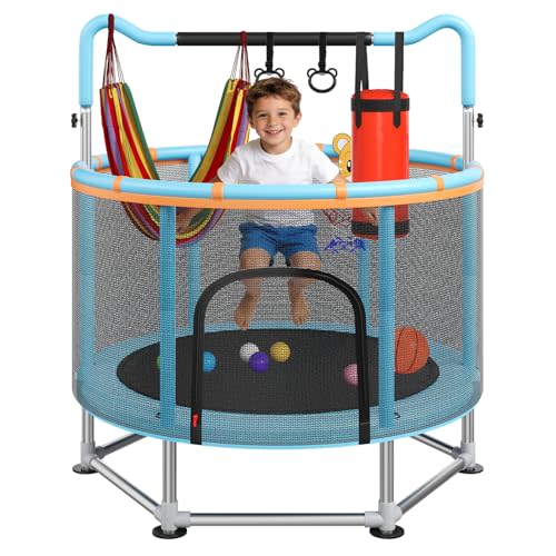 Full Wrap-Around Double Ring Legs 440lbsToddler Trampoline with Net,Trampoline for Kids