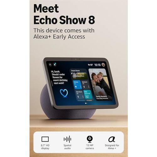 Amazon Echo Show 8 (newest model), Vibrant HD 8.7" display with spatial audio, with Alexa+ Early Access, Graphite