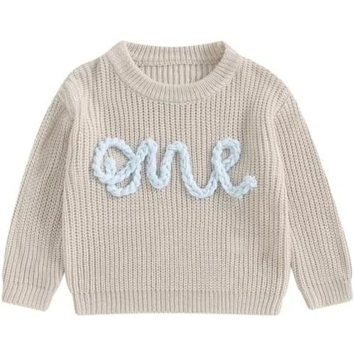 First Birthday Outfit Toddler Baby Boy Girls One Birthday Embroidery One Sweater Top Knit Pullover Sweatshirt Clothes