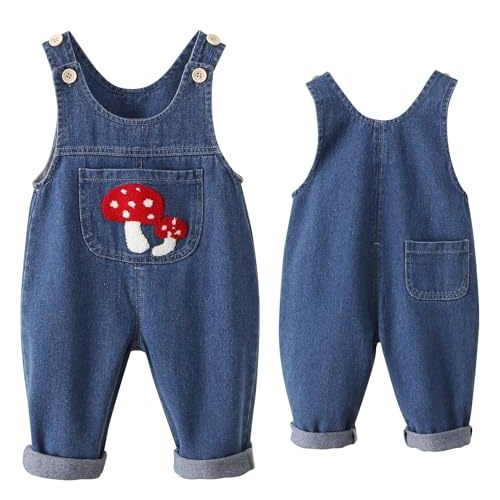 Happy Cherry Baby Boys Girls Jean Overalls Kids Denim Suspender Pants with Pocket Cute Romper Sleeveless Jumpsuit