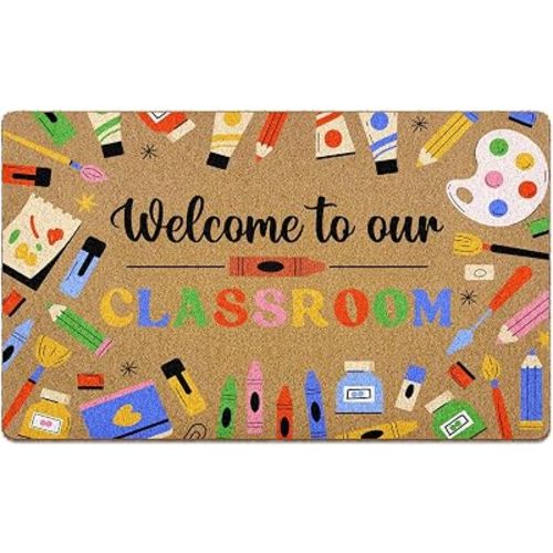 Boho Colorful Classroom Door Mat, Boho Welcome Mat, Inspirational Equality Welcome Front Door Mat Indoor Outdoor Entrance for Home Outside Front Door, 17x30 in