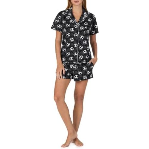 Women's Halloween Pajama Shorts Set - Notch Collar Button Up Top and Shorts