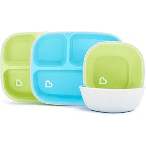 Munchkin® Splash™ 4 Piece Toddler Divided Plate and Bowl Dining Set, Blue/Green