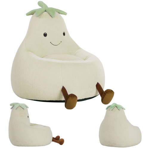 EDX 24Inch Eggplant-Shaped Mini Sofa Chair, Cute Cartoon Sofa with Washable Cover, Bean Bag Chair for Living Room, Playroom, Beige