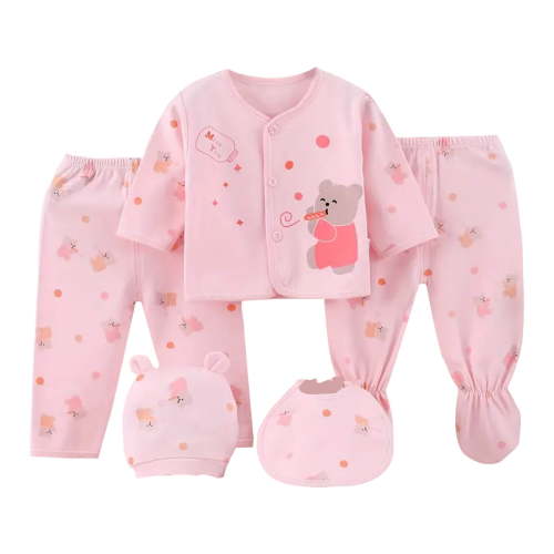 yocbz Preemie Clothes Boys Baby Girl Gifts Shose+Romper Tops+Hat+Pants +Bib+Sock, 5-Piece Set Pink,0-3 Months