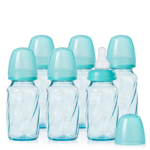 Evenflo Feeding Vented + BPA-Free Glass Baby Bottles - 4oz, Teal, 6ct