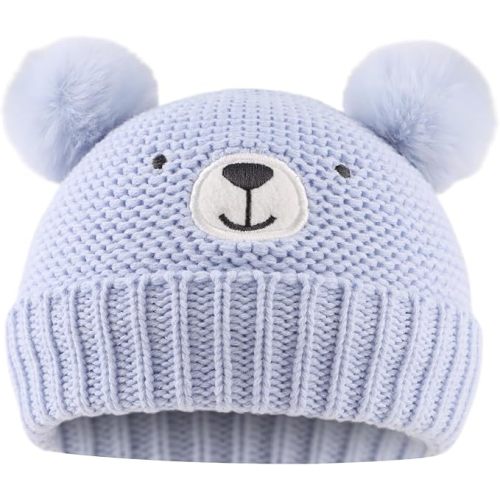 JANGANNSA Cute Bear Baby Beanie Pompom Baby Boys Hat Infant Toddler Winter Knitted Beanies for Girls