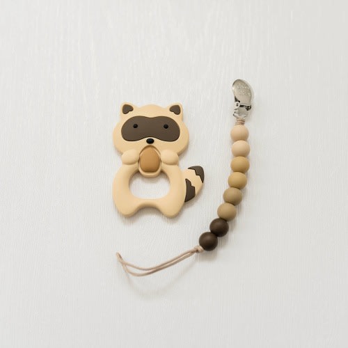 Raccoon Teether Set // Brown: Teether and Clip Set