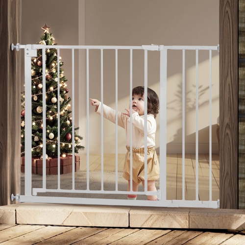 Caveen Baby Gate for Stairs, 29.5''-40.5'' Wide, Pressure Mounted Walk-Through Gate, White