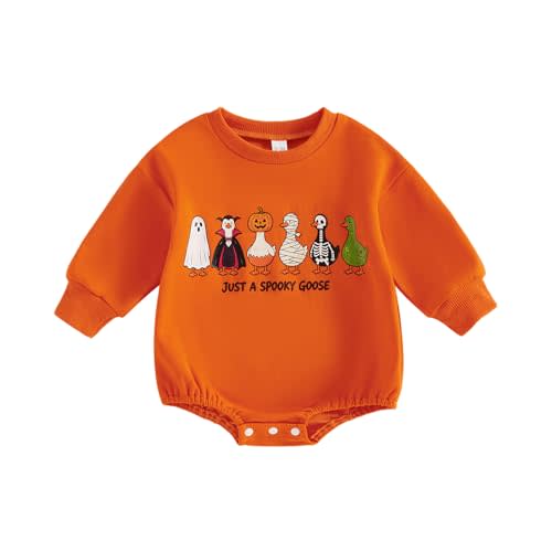 Newborn Baby Boy Halloween Clothes Pumpkin Goose Print Romper Onesie | My Firts Halloween Baby Boy Outfit Cute Long Sleeve Crew Neck Romper Onesie Bodysuit Fall Winter Clothes