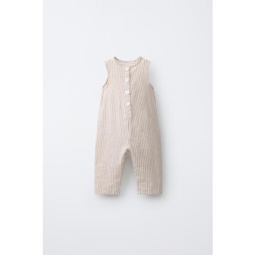 LONG STRIPED OVERALLS WITH COTTON AND LINEN - Russet | ZARA United States