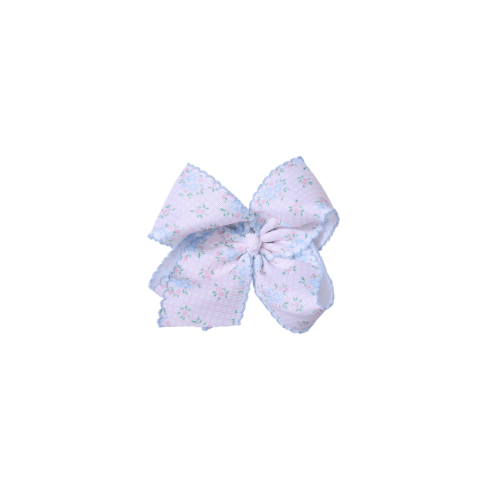 Scalloped Edge Grosgrain Pink and Blue Floral Bow – The Smocked Flamingo