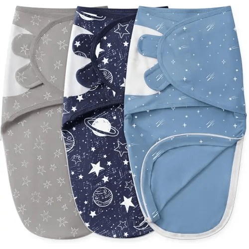 Unnivoll Baby Swaddles for Newborns with Zipper, 100% Cotton Newborn Swaddle Sack, 3 Pack Baby Swaddles 0-3 Months Swaddle Sleep Sack for Newborn Baby Boy Girl Blue Planet