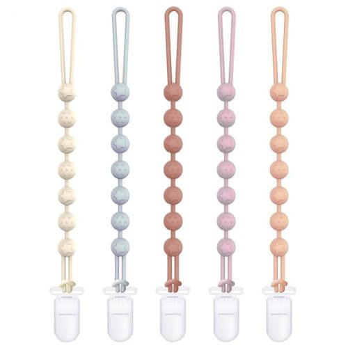 Cuddle Campus Silicone Pacifier Clip Holder with One Piece Design,Soft Flexible Binky Clips with Texture for Baby Boy and Girl Pack of 5 Plastic Clip (0-6m)