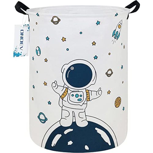Round Collapsible Astronaut Space Laundry Hamper for Teens and Adults | Waterproof stain resistant canvas, sturdy stitched handles, galaxy print for laundry, bathroom, dorm, teen bedroom sundries
