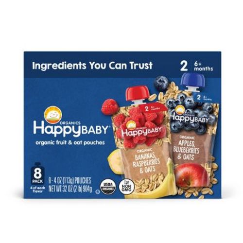 Happy Baby Organics Clearly Crafted Stage 2 Oats & Fruits Baby Meal Variety Pack - 8ct/32oz