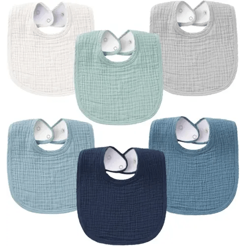 Konssy 6-Pack Muslin Baby Bibs for Boys & Girls, Soft Cotton Absorbent Bandana Drool Bibs for Drooling & Teething