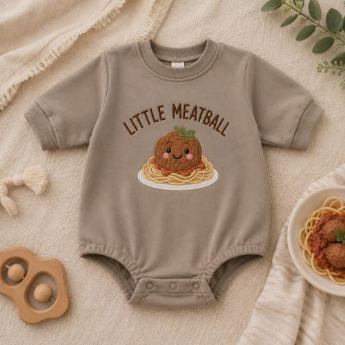Little Meatball Embroidered Baby Romper, Spaghetti Meatball One Piece, Funny Italian Food Baby Outfit, Baby Shower Gift