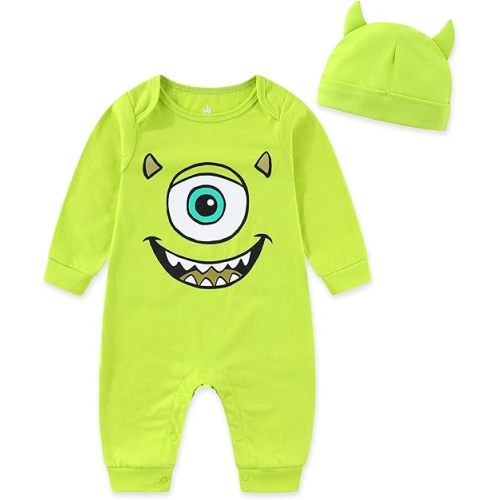 Disney Monsters Inc. Mike Wazowski Toy Story Woody Baby Boys Coverall with Cap 2 Piece Set for Newborn and Infant
