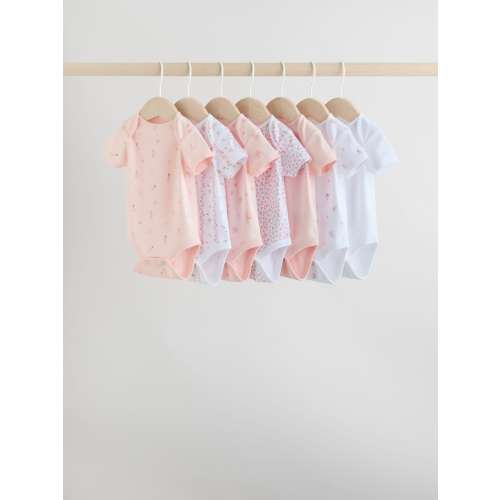 Pink 7 Pack Short Sleeve Baby Bodysuit