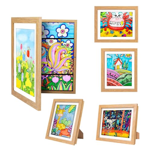 [3-Pack Kids Artwork Frames Changeable - Front Opening Holds 150,Children Art Projects Kids Art Frames,10x12.5 Child Picture Frame for Display,With Storage(Wood)