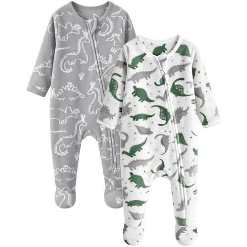 Fleece Baby Pajamas Baby Sleepers for Newborn 0-3 3-6 6-9 Months 2Pcs Footie Pajamas Baby Boys Girls Clothes