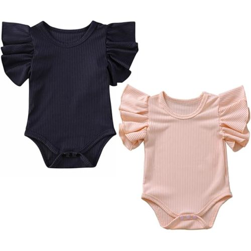 Newborn Infant Baby Girl Solid Ruffle Romper Bodysuit Jumpsuit Casual Clothes One Piece Outfit