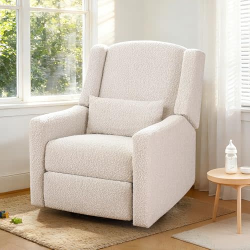 Madaha Power Recliner Chair Swivel Gilder Rocking Chairs Skin-Friendly Power Recliner Nursery Chair for Adults with Waist Pillow, USB Charging (Beige, Only Recliner Chair)