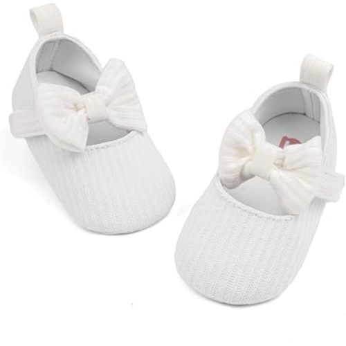 Meckior Newborn Baby Girls Dress Shoes Infant Bowknot Soft Sole Mary Jane Moccasins Baptism Christening Crib Shoes Wedding Princess Flats