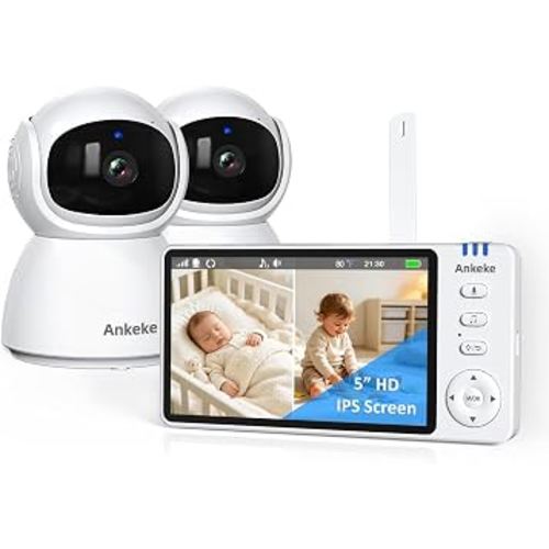 Amazon.com: AnKeKe 5" Split Screen Video Baby Monitor with 2 Cameras, No WiFi | 3500mAh Battery, Infrared Night Vision, VOX Mode, 2-Way Talk, Remote Pan-Tilt-Zoom Camera, Lullabies, Temperature Monitoring : Baby