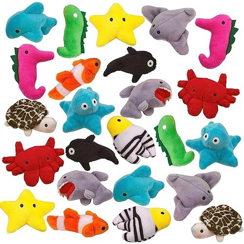 Playbees Assorted Sea-Life Plush Toys - 24 Pack - 3 Inch Soft & Cuddly Stuffed Animals for Kids, Babies, and Adults - Ideal for Nursery Decor, Bedtime Comfort, Playtime Learning, and Educational Play