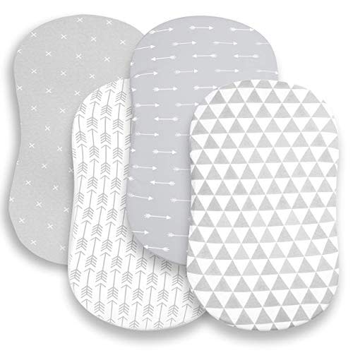 Premium Bassinet Fitted Sheet for Halo, Mika Micky, Maxi COSI & Others - 4 Pack 100% Jersey Knit - Bedding for Standard Size Oval or Halo Pads for Boys & Girls
