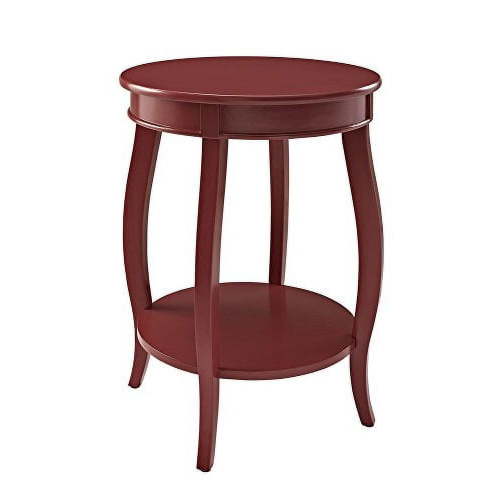 Linon Wren 18.5" Round Accent End Table with Shelf in Red Painted Wood