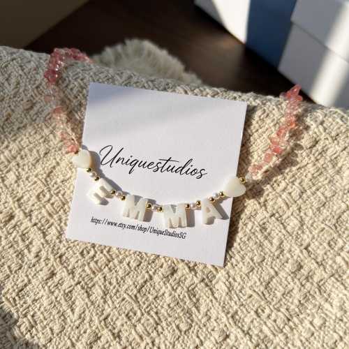 Pink Toddler Custom Name Necklace, Mother of Pearl Letter Name Necklace, Kids Birthday Gift, Gift for Little Girls, Gift for Toddler