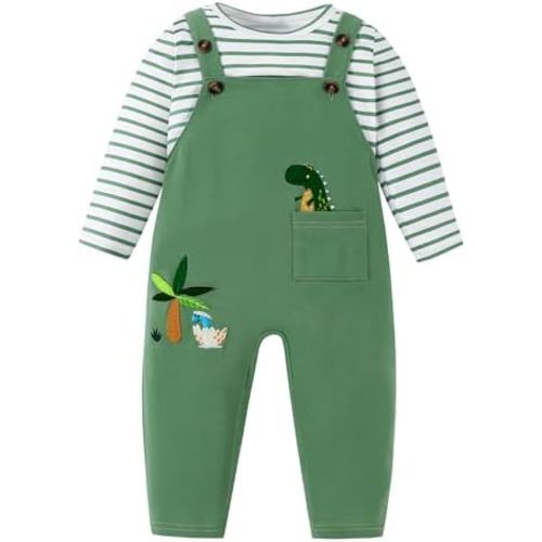 YALLET Toddler Boy Clothes Cute Long Sleeve Tops + Comfortable Overalls Jumpsuit Pants Outfits Sets 12M-5T